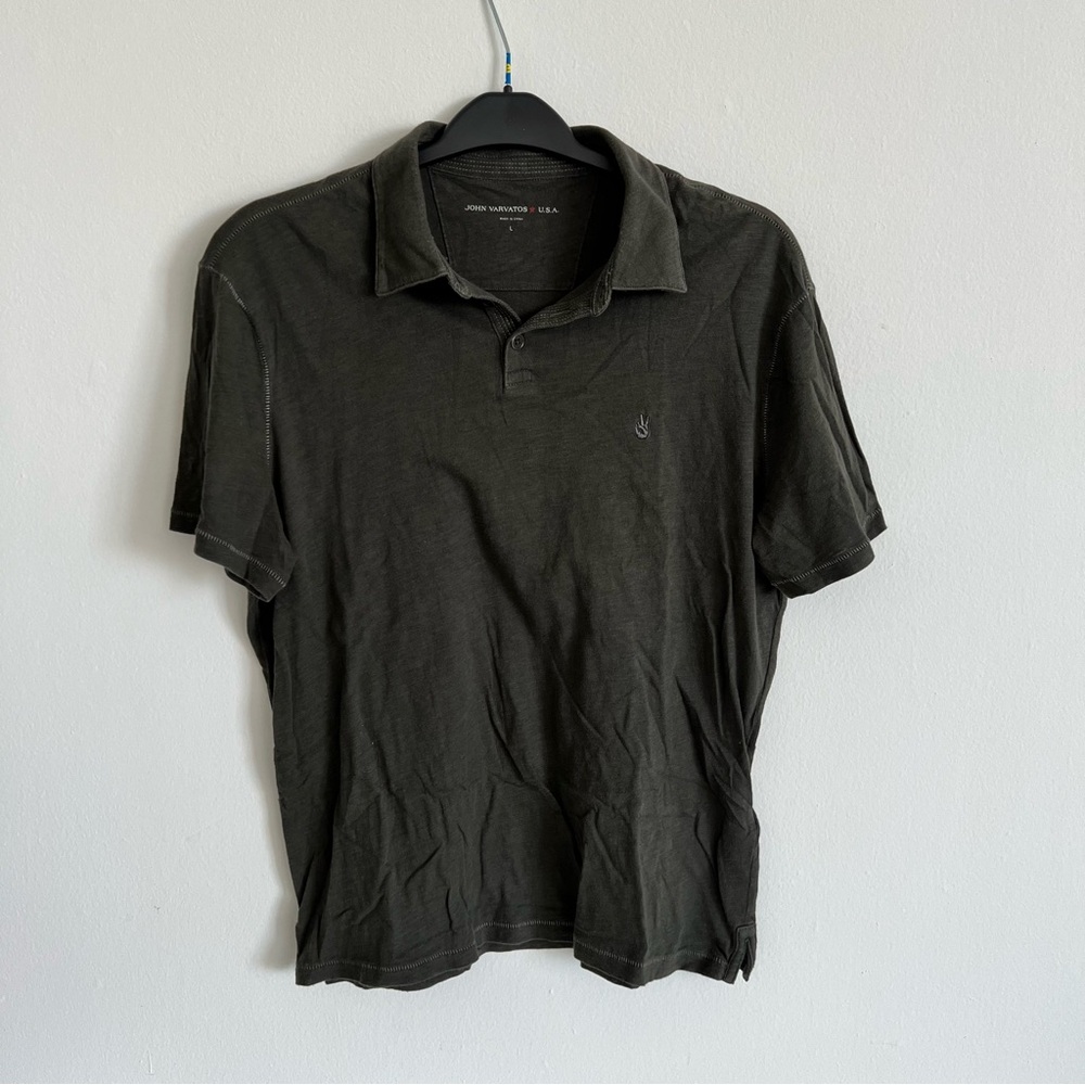 John Varvatos Star USA Men's Short Sleeve Peace Sign Polo Shirt Sz Large